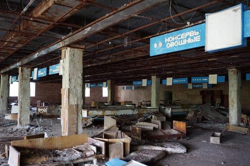 An abandoned grocery store in Chernobyl exclusion zone