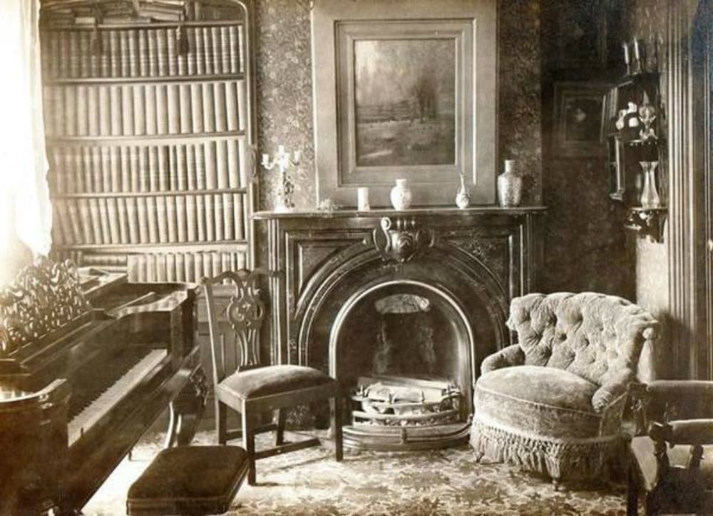 Ornate fireplace in the 1800s