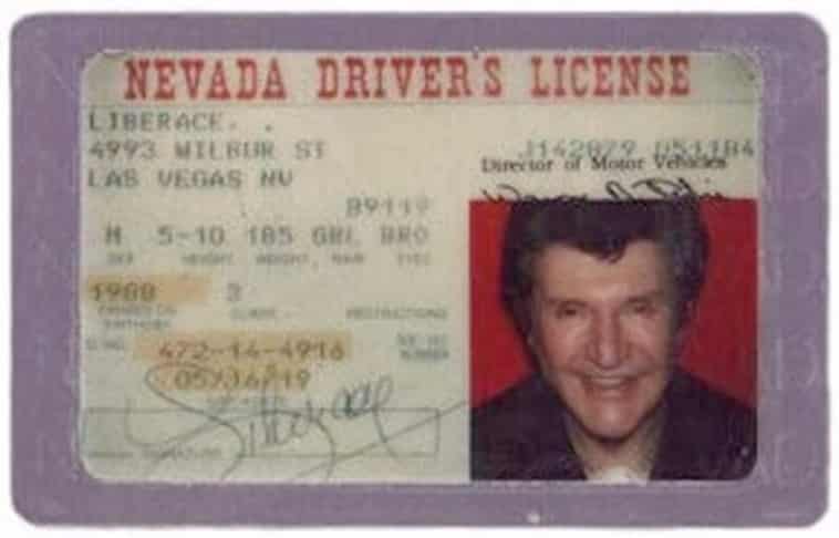 LIberace's Nevada driver's license
